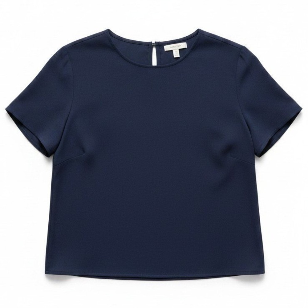 Norton McNaughton Navy Blue Short Sleeve Blouse, Woman's Size 6, Keyhole Back